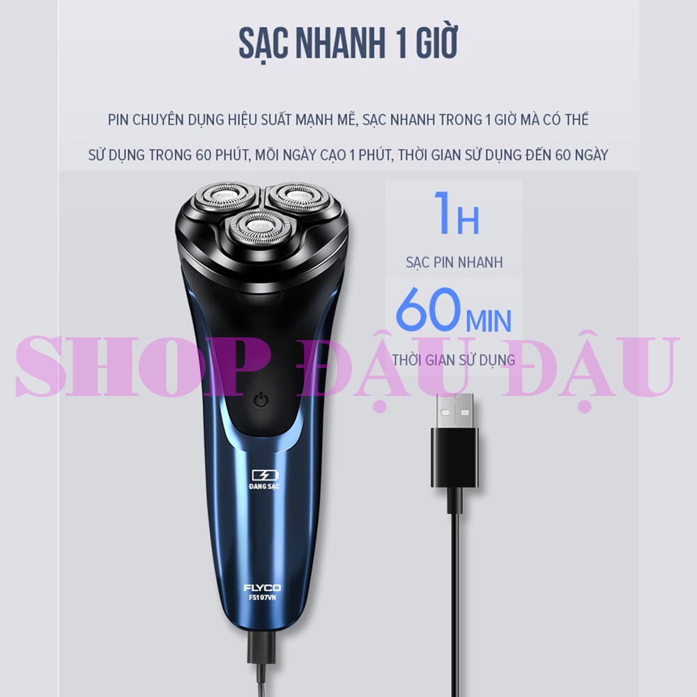 Máy Cạo Râu Đa Năng ✅ FreeShip ✅ Flyco 3 Lưỡi Kép Thân Máy Kháng Nước Sạc Nhanh 1 Giờ FS197VN