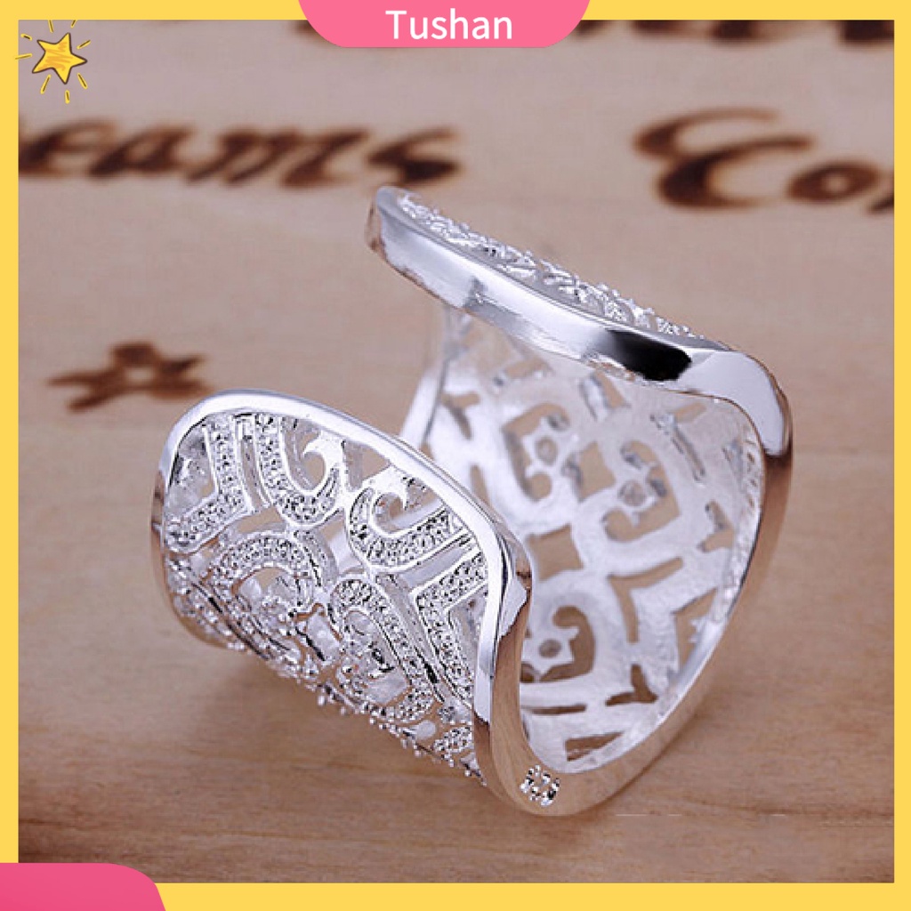 Nhẫn mạ bạc đính đá dạng hở hình trái tim sang trọng hợp thời trang