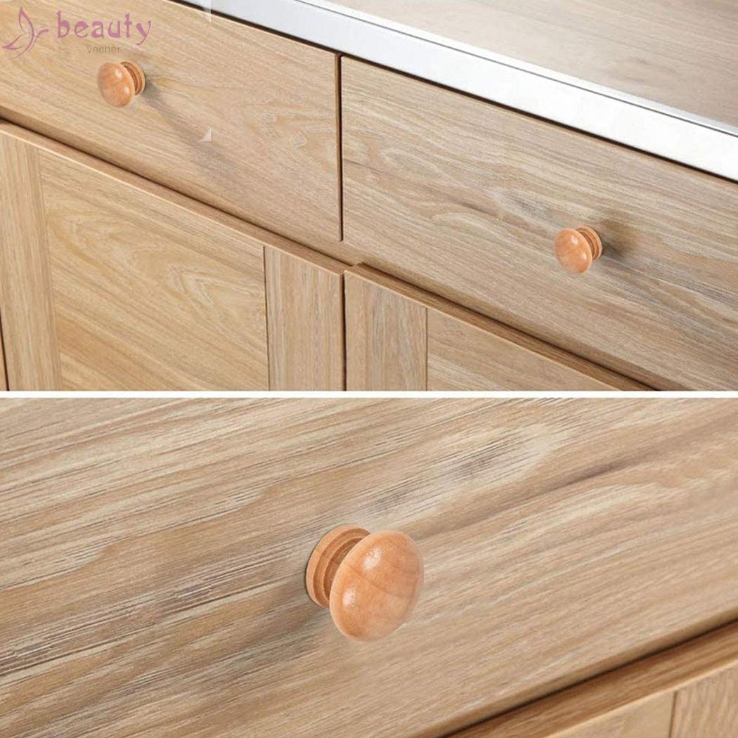 Knobs 10pcs Cabinet Decor Door Pull Handle Round With Screw Wooden