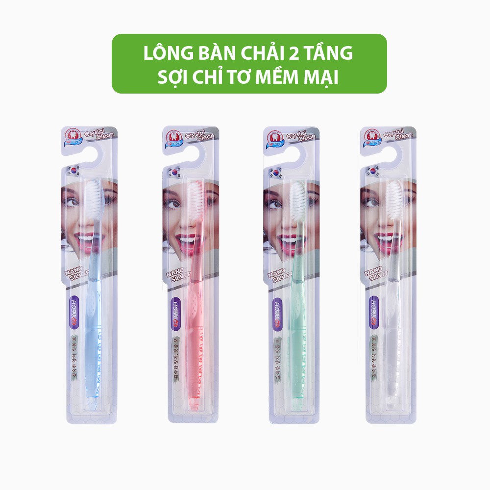 Bàn chải đánh răng EQ Tech CRYSTAL CLEAN bàn chải lông mềm công nghệ Hàn Quốc diệt khuẩn khử mùi hôi cán nhựa cao cấp