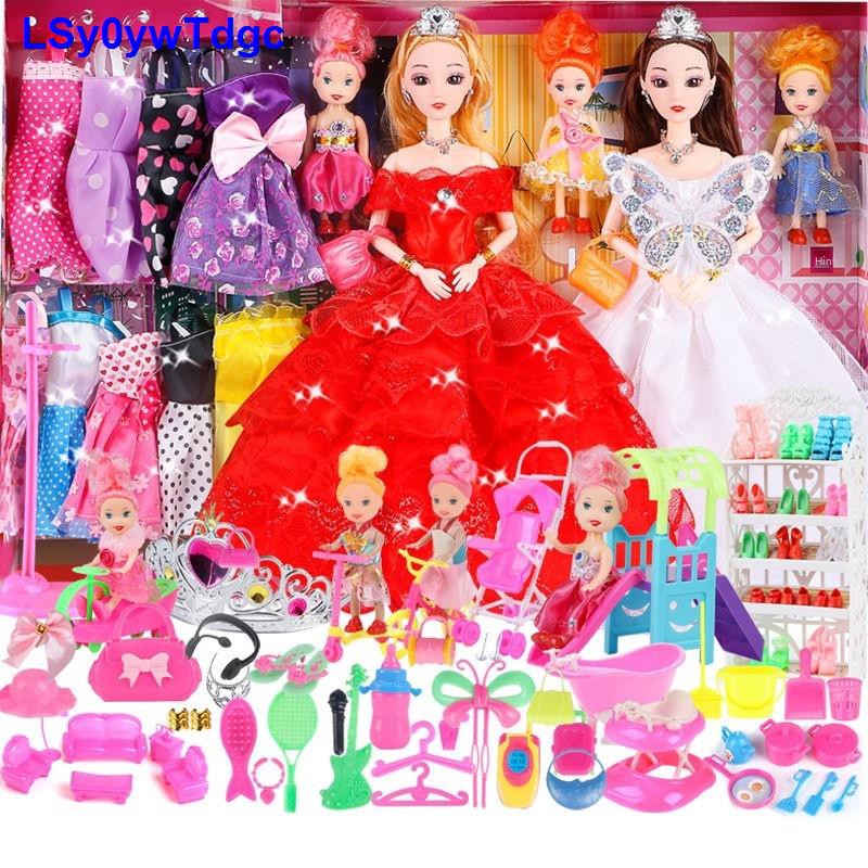 Bộ đồ chơi búp bê barbie hộp quà lớn công chúa cô bé trẻ em quần áo tặng sinh nhật vải váy cưới