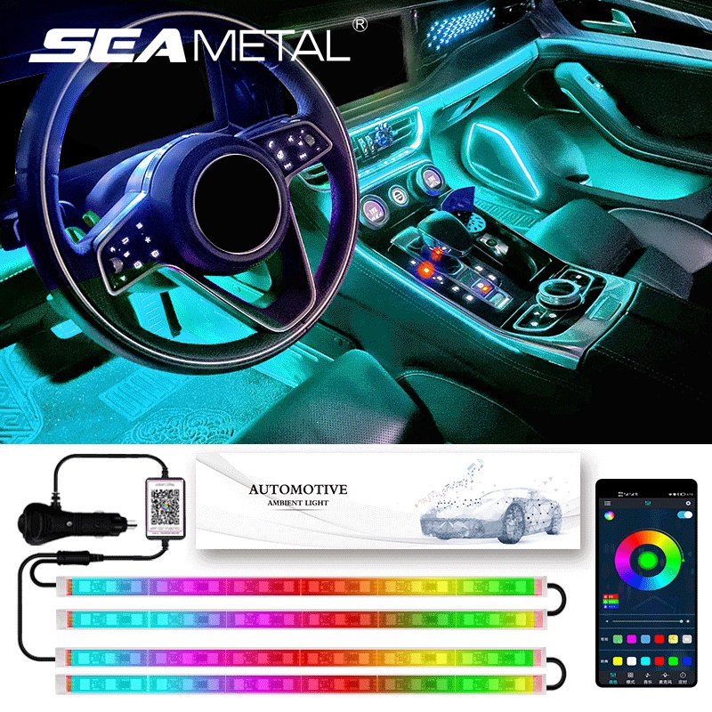 Đèn chiếu sáng nội thất ô tô 36/48 LED Đèn chiếu sáng xung quanh Dải Neon năng động Đèn chiếu sáng chân với thuốc lá Nhẹ hơn Đèn trang trí khí quyển tự động 12V