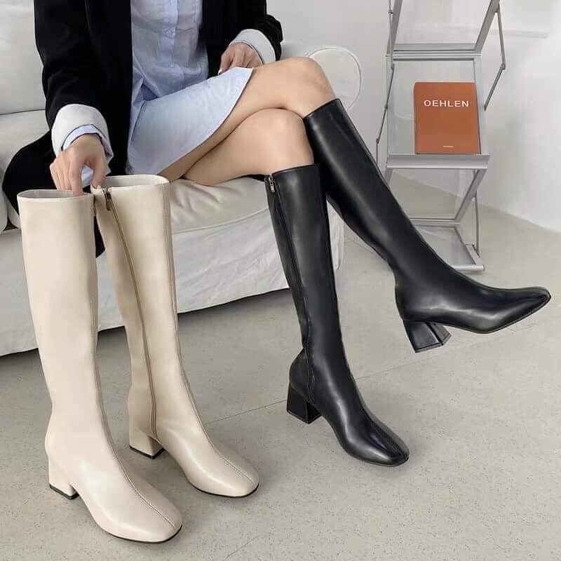 Boot nữ cao cổ, Boot lửng Ulzzang gót vuông 5cm, có khóa kéo | BigBuy360 - bigbuy360.vn