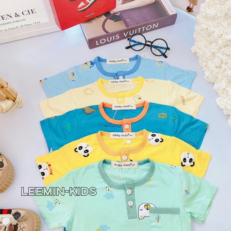 Bộ quần áo thun lạnh cộc tay nam nữ chất cotton hàn, bộ quần áo trẻ em minky mom cho bé trai bé gái 8-18kg