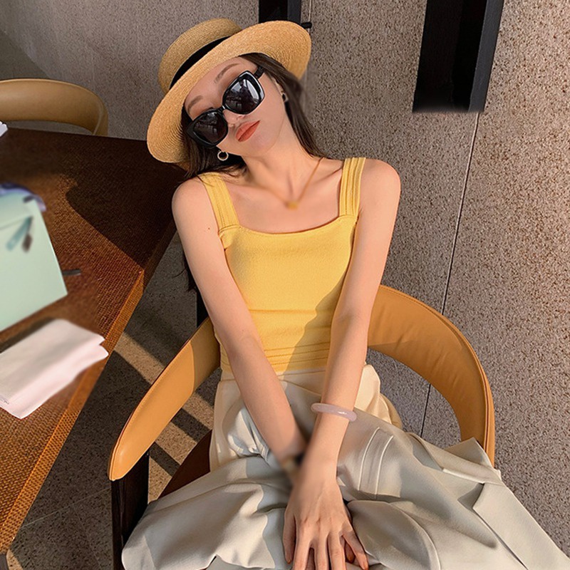 Áo hai dây dệt kim cổ vuông họa tiết kẻ sọc phong cách Hàn quốc