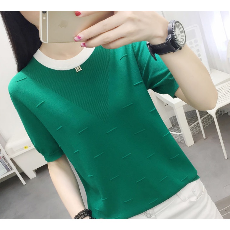 Áo Thun Dệt Kim Mỏng Tay Ngắn Cổ Tròn Thời Trang Mùa Hè Cho Nữ
