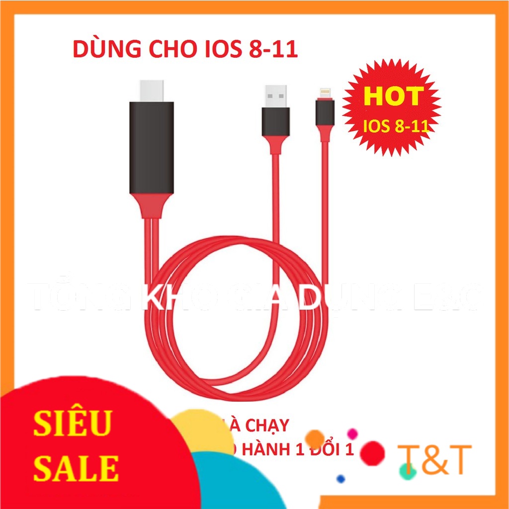Cáp HDMI cho Iphone 5/6/7/8/X và Ipad dài 2M IOS 8-13 mới nhất 2021 - CẮM LÀ CHẠY