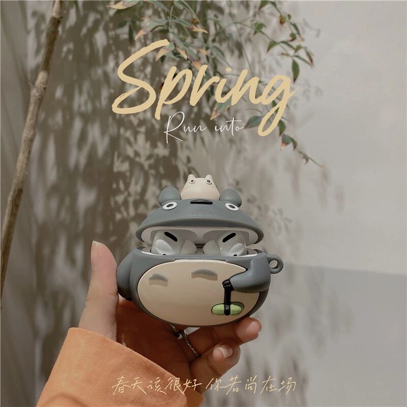 Vỏ bọc TPU bảo vệ hộp sạc tai nghe bluetooth hình Totoro chống mất thích hợp cho Apple Airpods 1/ 2 Pro