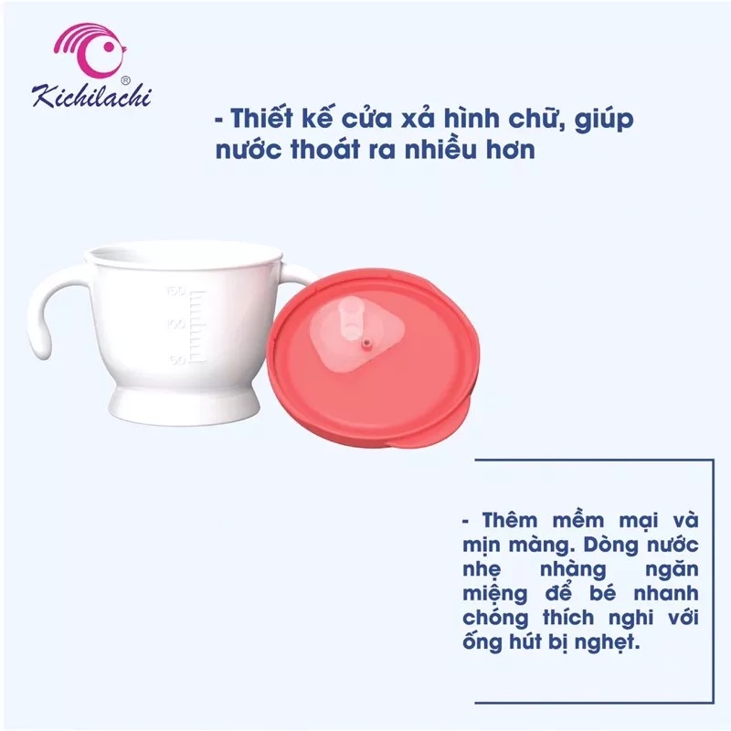 Cốc tập uống nước cho bé HNFamily - Ly tập uống nước 3 giai đoạn Kichilachi 150ml cute có ống hút, nắp nhựa an toàn