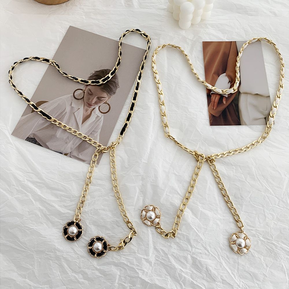 Thắt lưng dây xích phối da PU mặt hình hoa thời trang gothic cá tính cho nữ