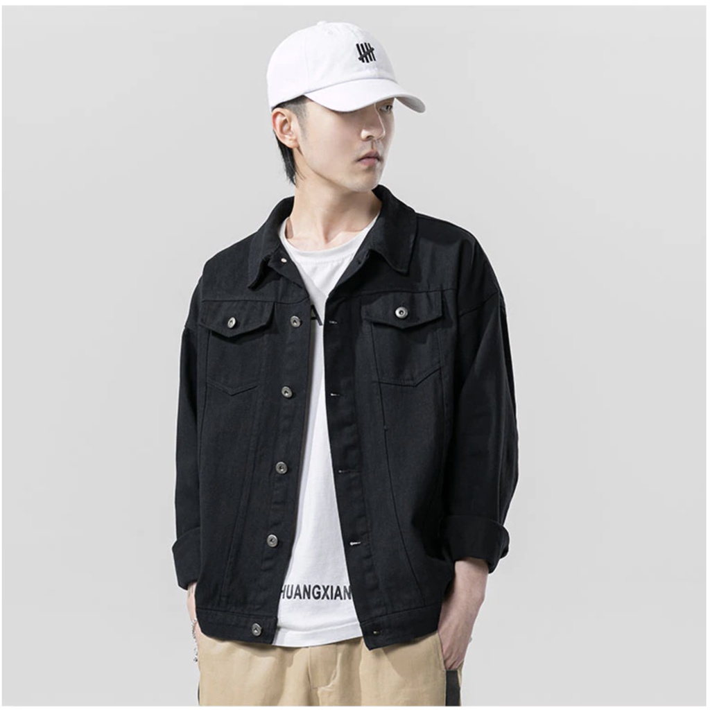 SALE XẢ HÀNG >>> ÁO KHOÁC JEANS NAM ĐEN THÊU HOẠ TIẾT CHỮ VẢI DENIM THẤM HÚT THOÁNG MÁT CAO CẤP V2