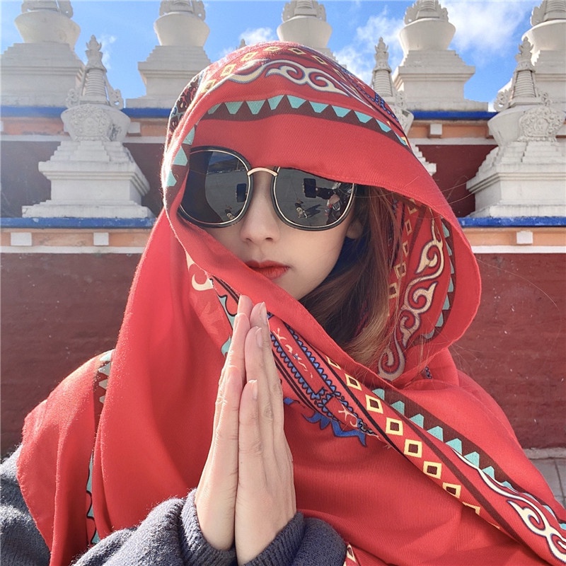 Khăn choàng che nắng đi biển hoạ tiết trơn, khăn thô lụa thổ cẩm chống nắng dễ phối đồ