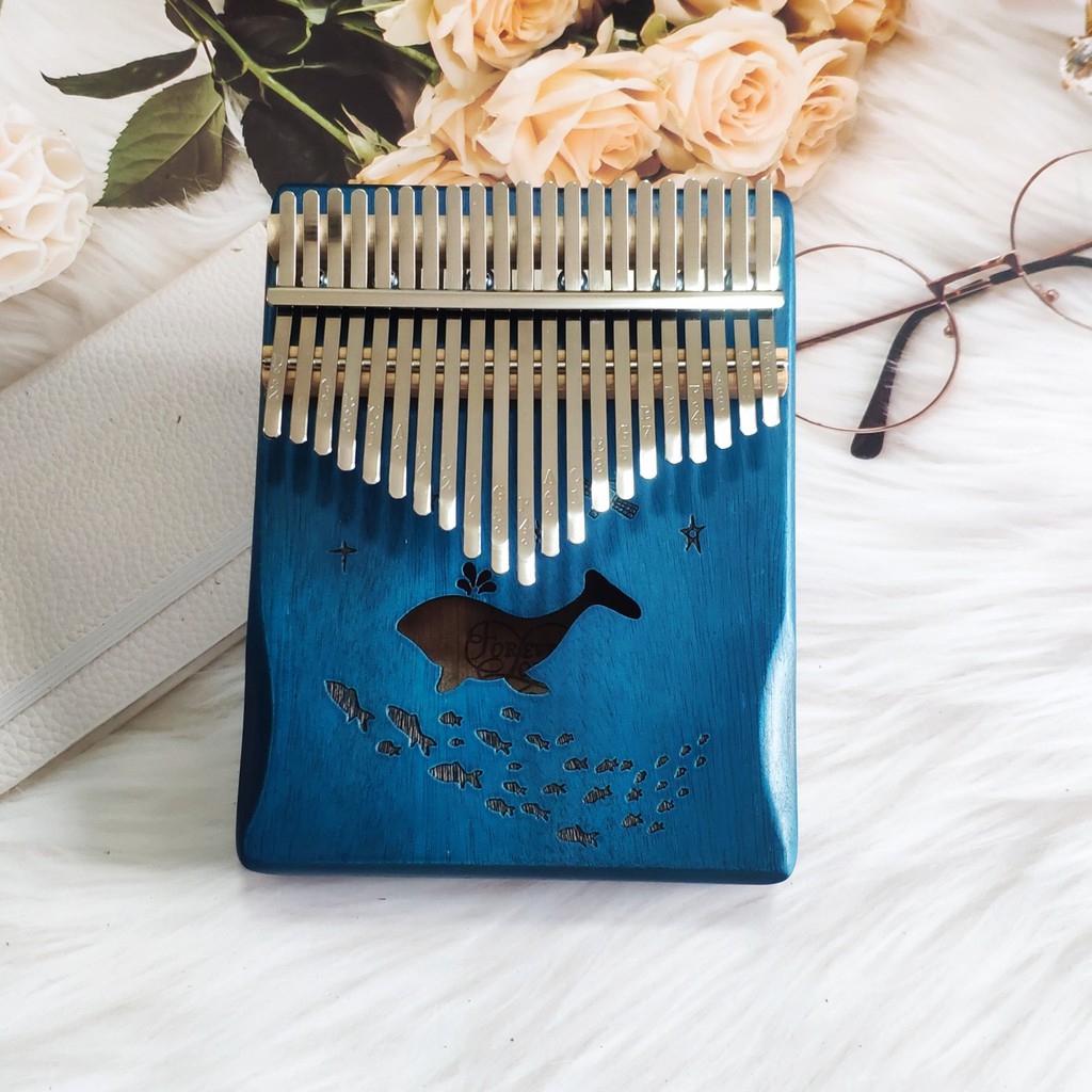 Đàn Kalimba 17 phím màu xanh hình cá voi, nai, radio tiếng hay freeship cực hot