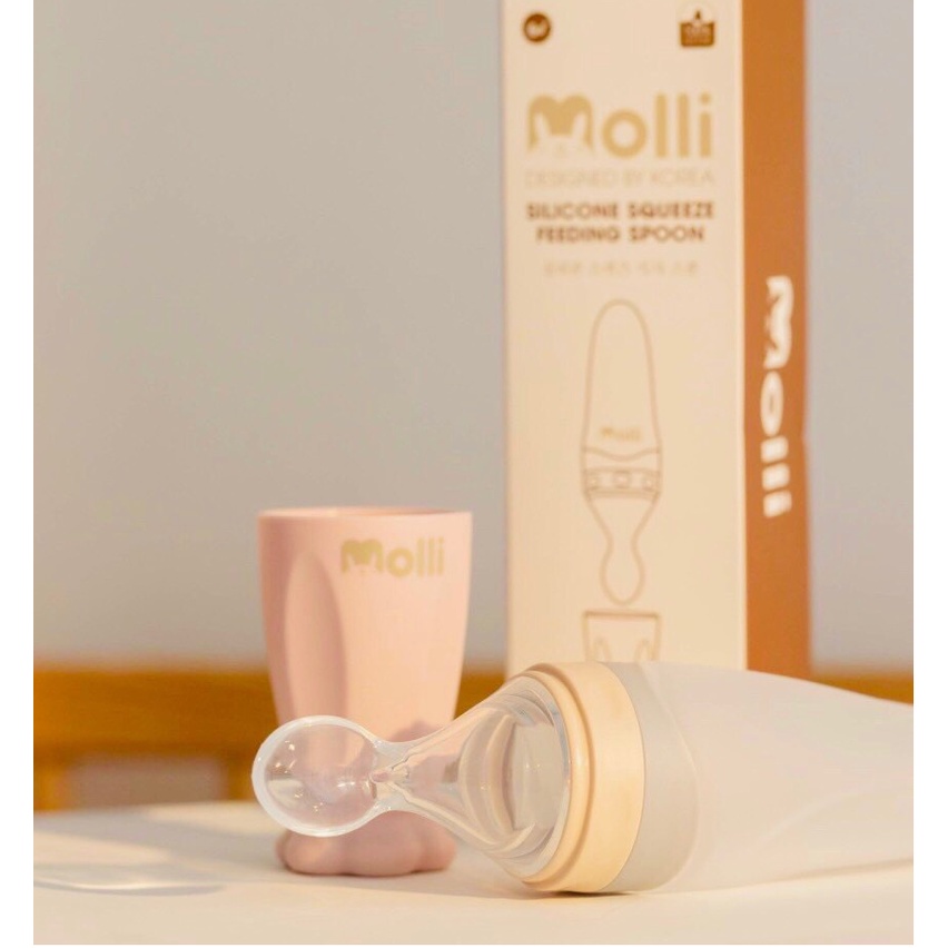 Bình thìa ăn dặm 90ml bón cháo đút bột uống sữa chất liệu silicon an toàn cao cấp Molli DS02