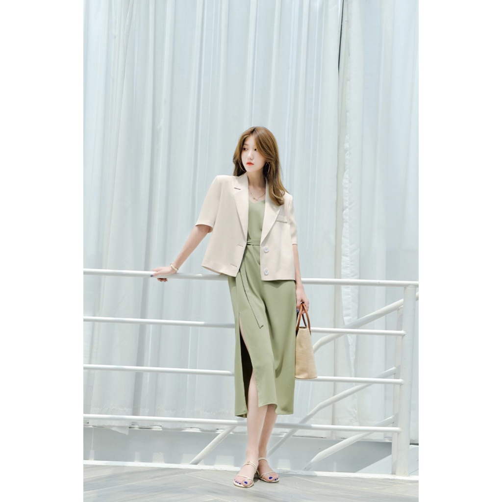 Áo Vest Croptop Nữ Ngắn Tay Áo khoác Blazer nữ Chất Tuyết Mưa Cao Cấp Hàng Thiết Kế Tay Lỡ Dáng ngắn Phong Cách Hàn Quốc