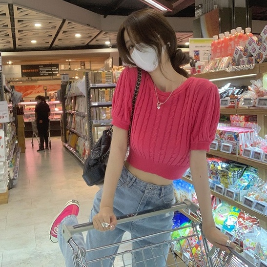 Áo sweater ZHELIHANGFEI tay phồng đính nơ xinh xắn hợp thời trang