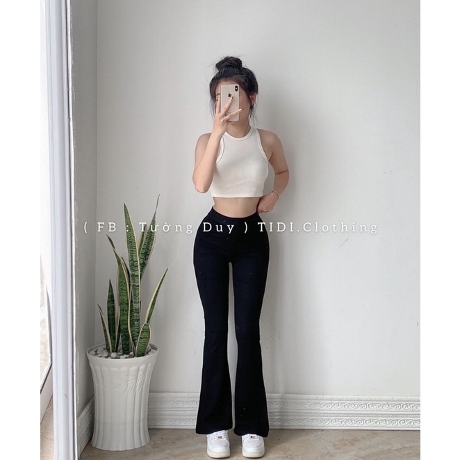 set quần loe áo croptop basic