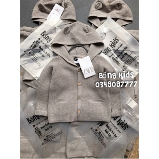 Áo Cardigan Len Bé Trai Tai Gấu Xám Tro Zara