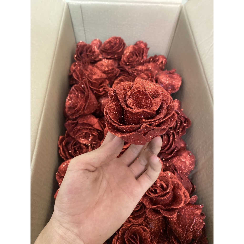 Thùng 200 Đầu Bông Hoa Nhũ Màu Đỏ ,Hàng Loại 2 (Không Xếp Hộp)