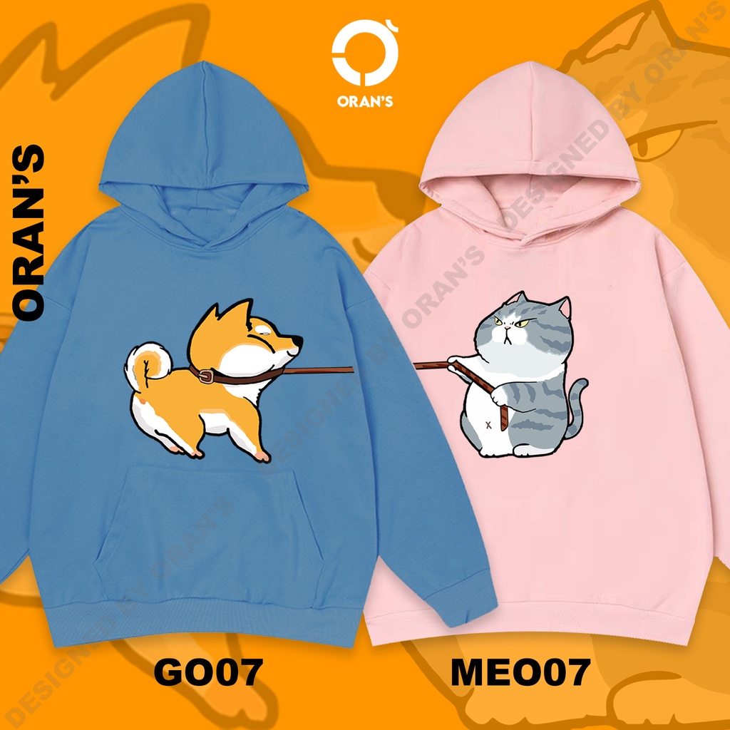 Áo Hoodie đôi in hình chó mèo kéo xích 4 màu chất nỉ cotton lót bông cao cấp form rộng unisex - ORAN'S HOODIE COUPLE 07
