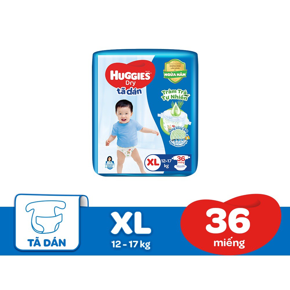 Tã dán Huggies Tràm Trà Tự Nhiên Dry M46/L40/XL36/XXL33:M46