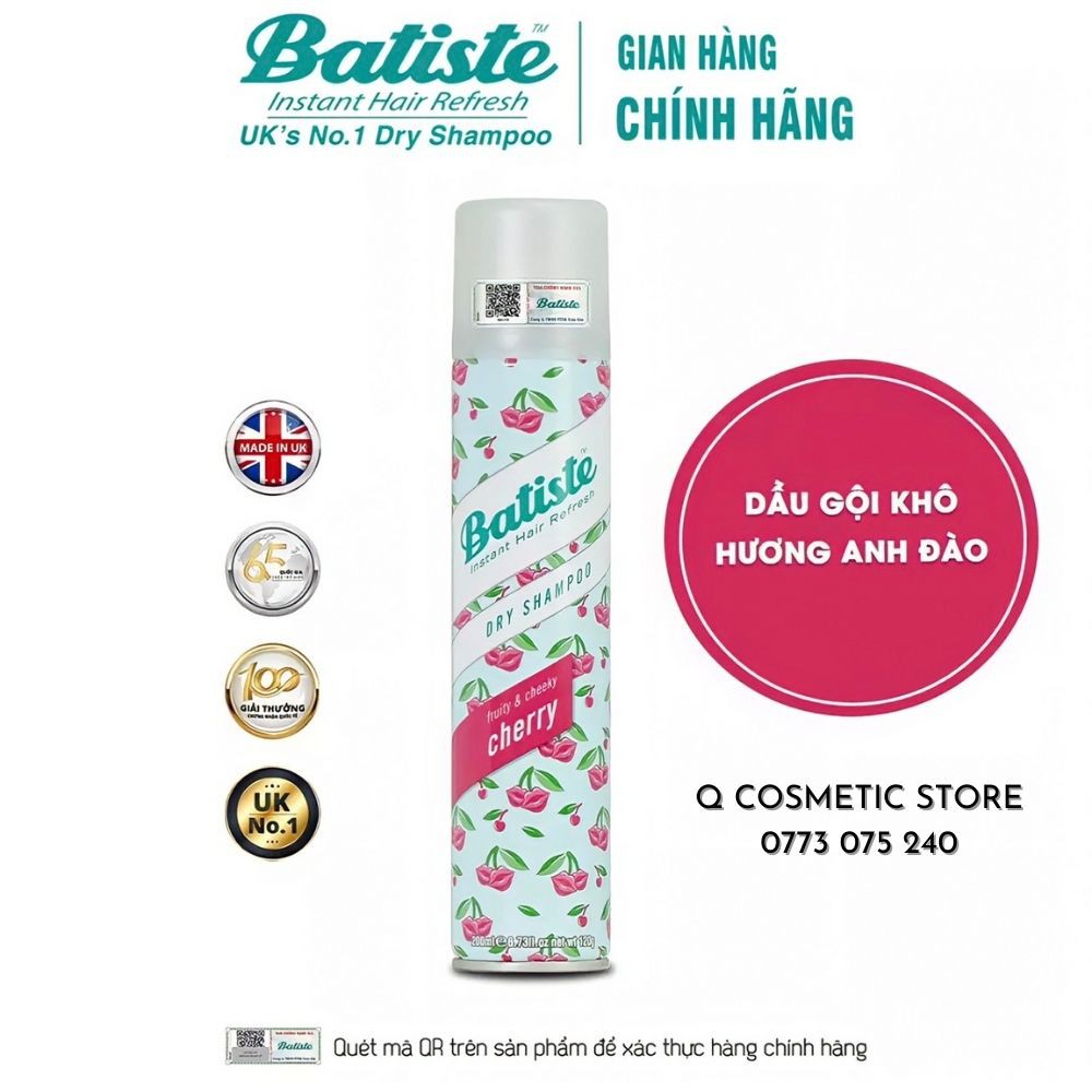 Dầu Gội Xịt Khô Batiste Dry Shampoo Giúp Tóc Bồng Bềnh, Hết Bết Tức Thì 200ml