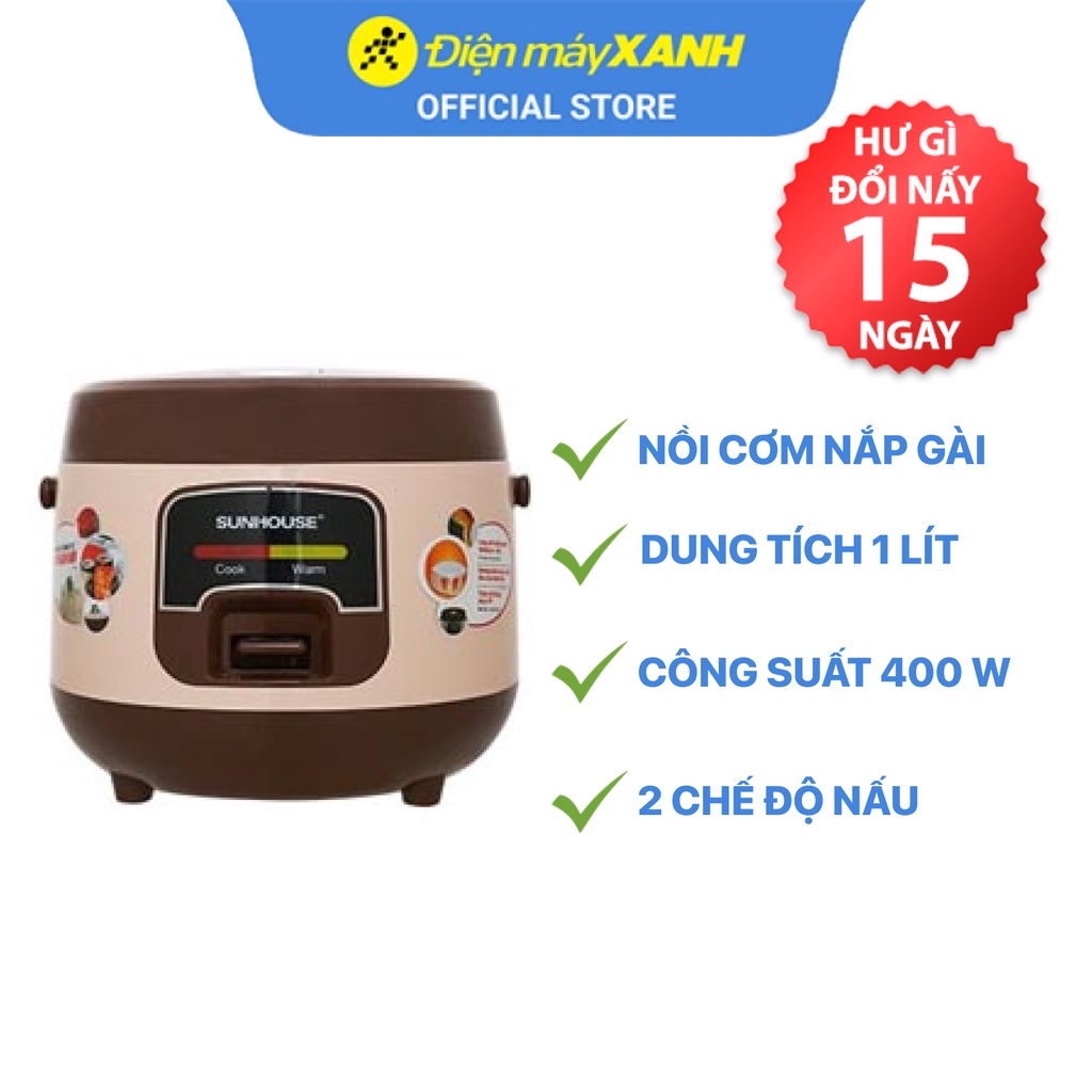 [Mã ELHADEV giảm 4% đơn 300K] Nồi cơm nắp gài Sunhouse 1 lít SHD8208C