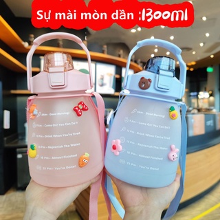 Bình nước chia vạch 1300ml ,binh nuoc nhua，bình nước cute， nhắc nhở uống nước sắc màu