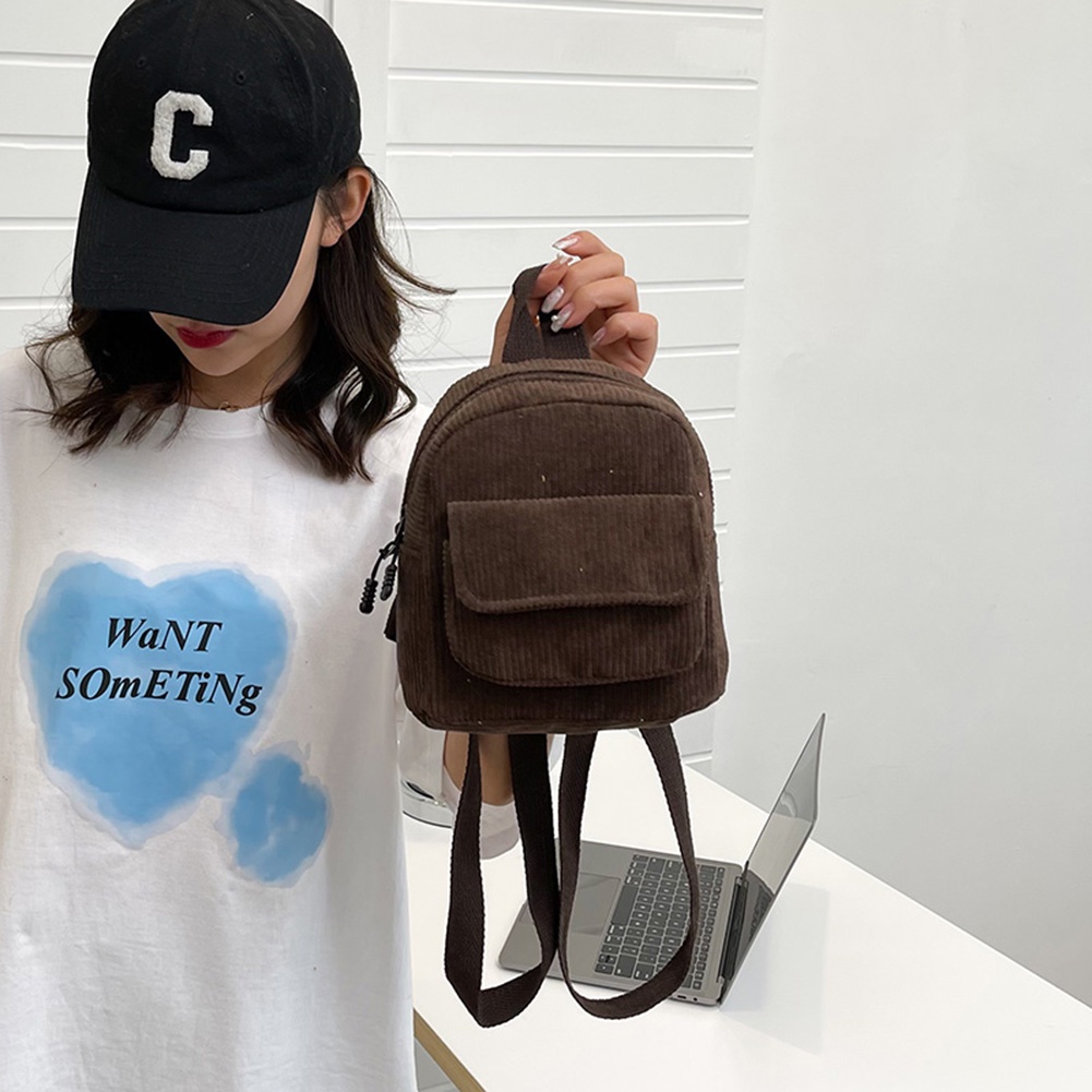 Ba Lô Mini Vải Nhung Kẻ Phong Cách Retro H0 Cho Nữ