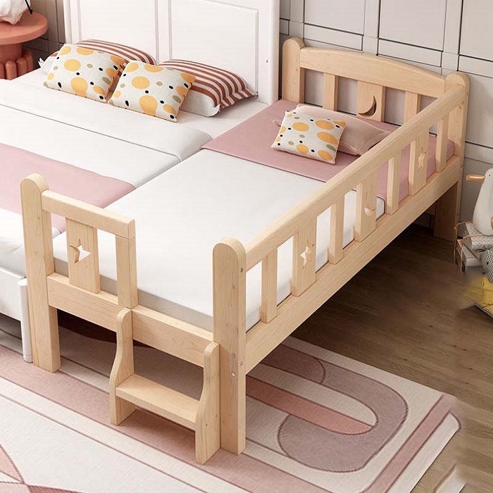 Giường em bé tự nhiên quây 3 mặt,4 mặt ghép giường cha mẹ, chất liệu gỗ thông, thanh chắn giường, cũi ngủ