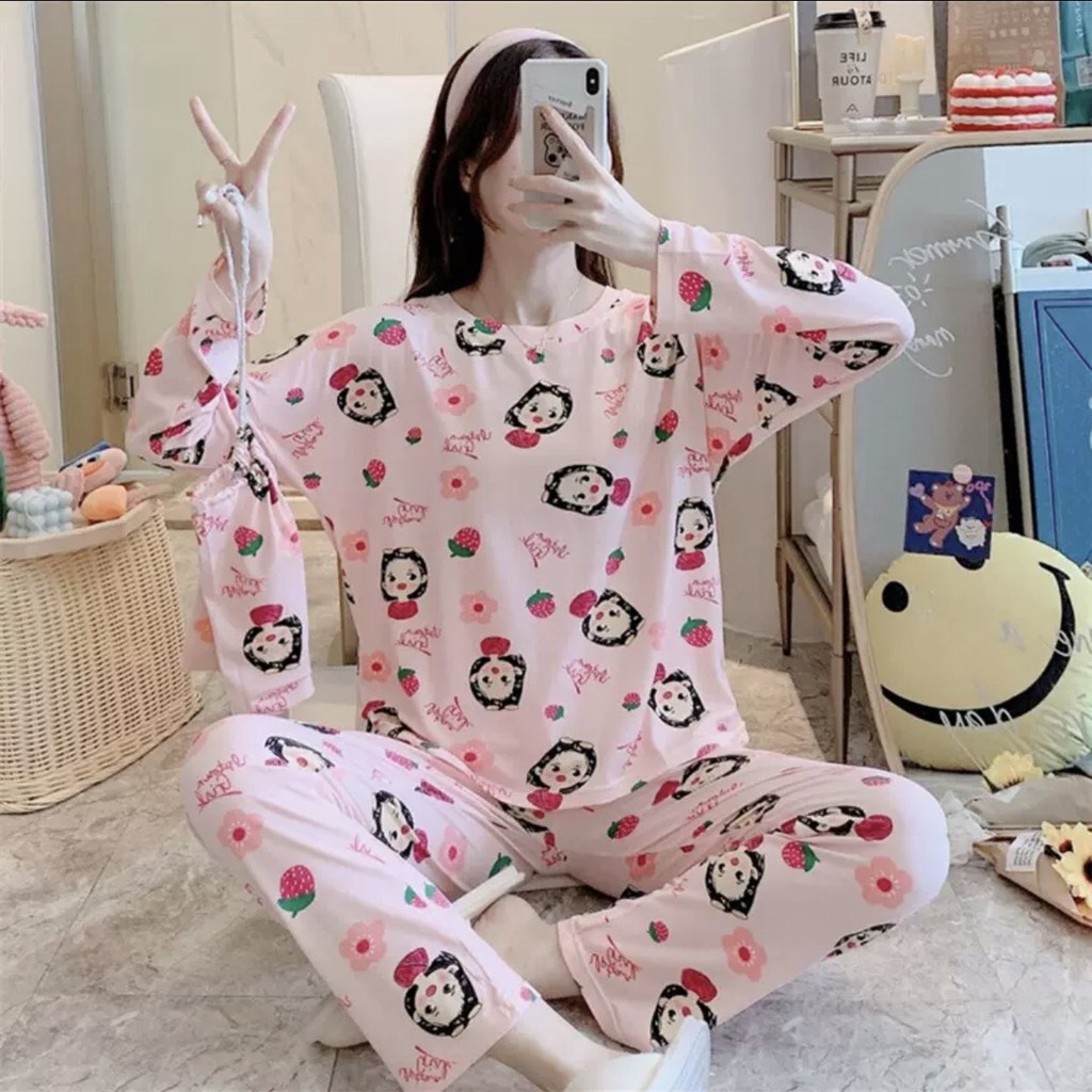 Đồ Bộ Nữ Thun Tay Dài Quần Dài Co Dãn 🍀 Bộ Mặc Nhà Dài Tay ( TẶNG kèm TÚI) | BigBuy360 - bigbuy360.vn