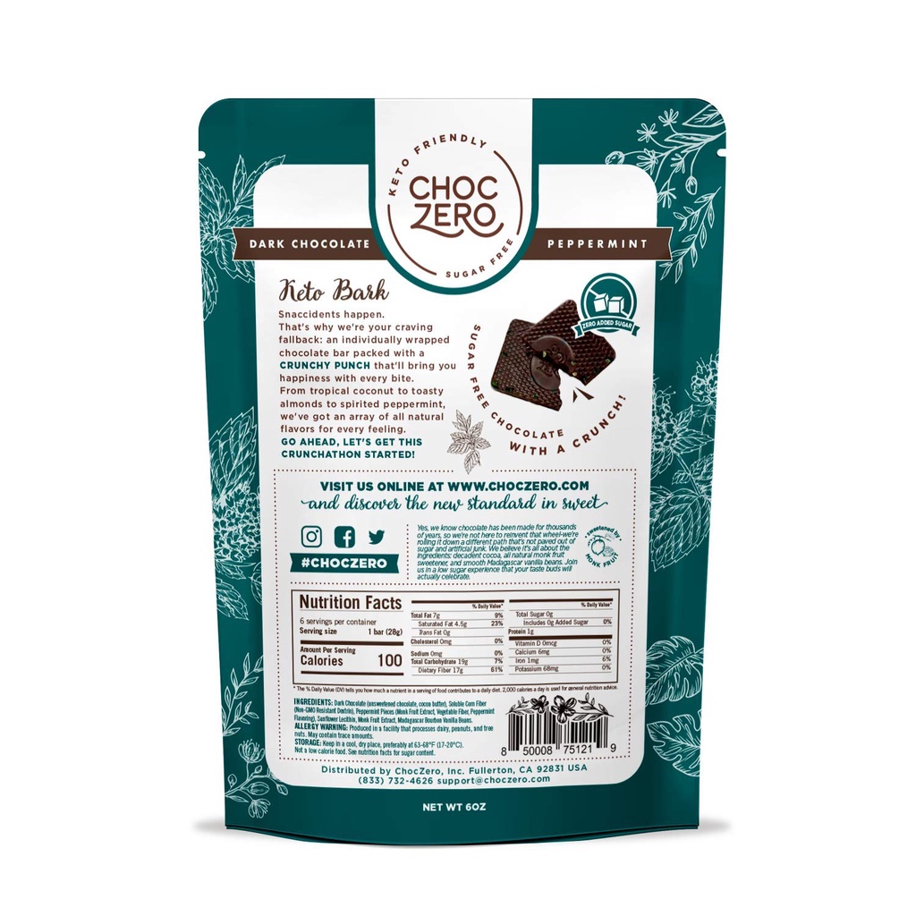 TÚI SOCOLA ĐEN BẠC HÀ ChocZero's Dark Chocolate Peppermint Keto Bark, Sugar Free, Low Carb