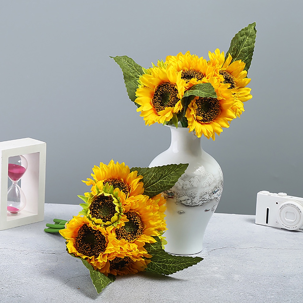 1 Nhánh 7 Đầu Hoa Hướng Dương Nhân Tạo Bằng Nhựa Dùng Trang Trí Bàn