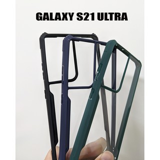 Ốp lưng Samsung Galaxy S21 Ultra mặt lưng cứng trong suốt viền màu (Không ố vàng)