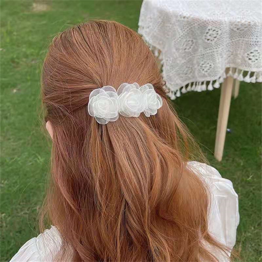 Kẹp Tóc Hình Lò Xo Phối Lưới Đính Hoa Thời Trang Cho Nữ