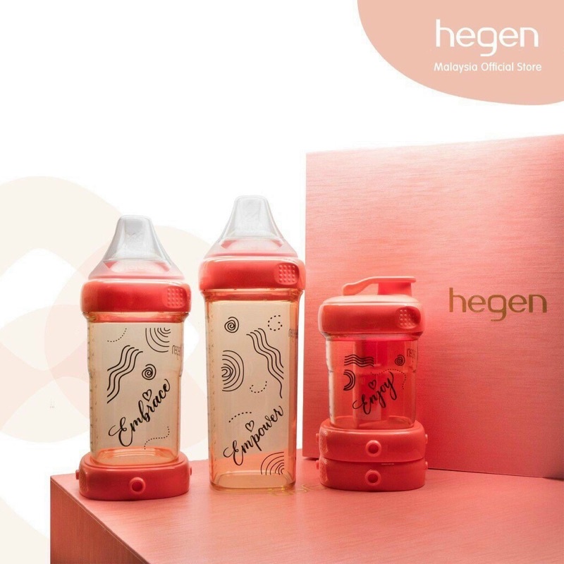 Bộ quà tặng Hegen Triple E Collection (Gồm 1 bình uống nước 150ml + 1 bình sữa 240ml + 1 bình sữa 330ml + 3 nắp đậy)