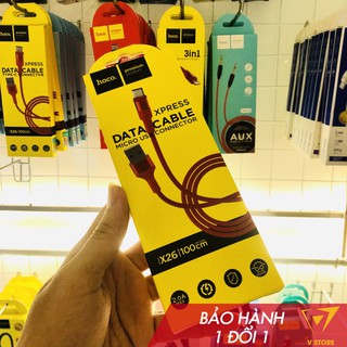Cáp sạc nhanh dây dù android hoco x26 - dài 1.0m - màu đen/ vàng/ đỏ