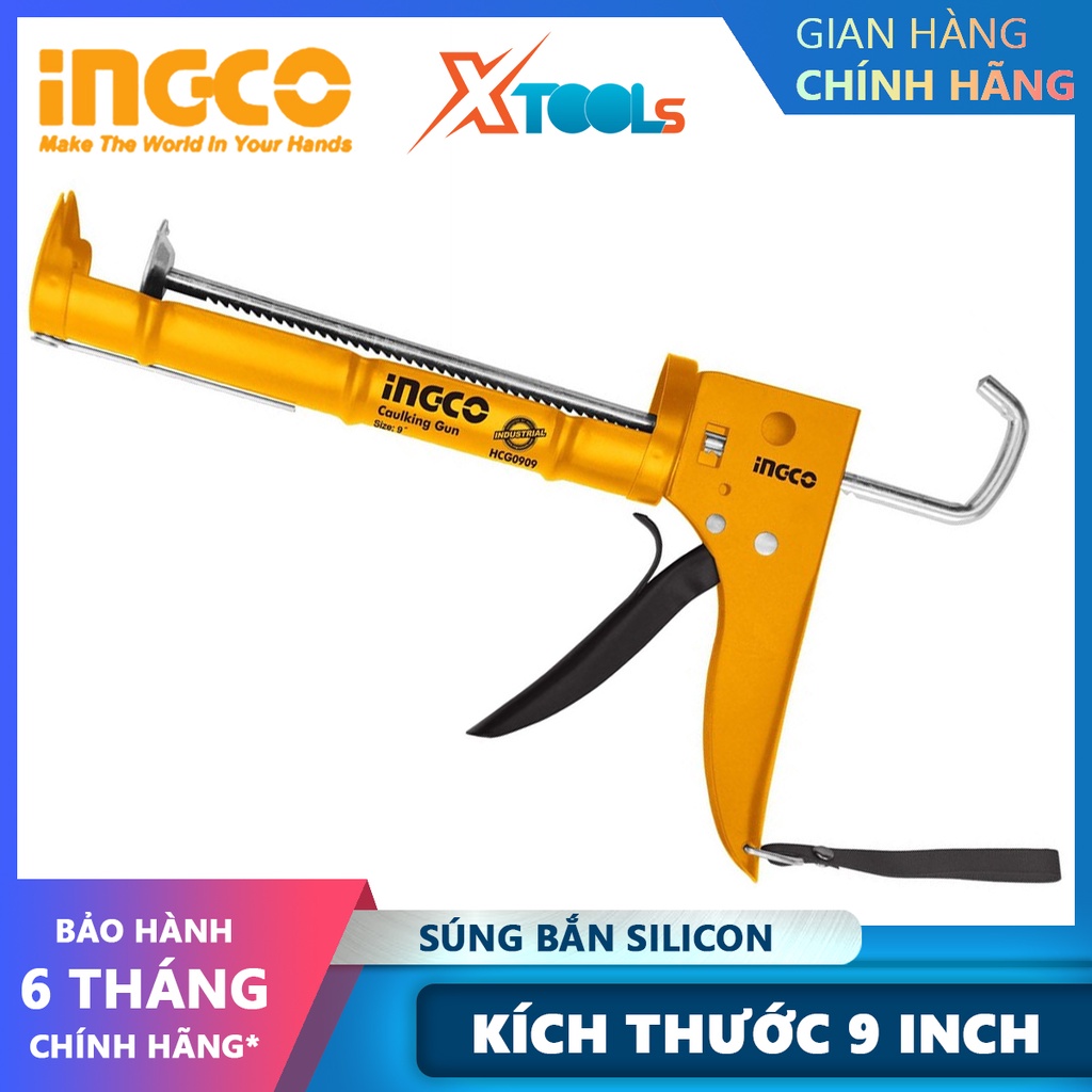 Súng bắn silicon có trợ lực INGCO HCG0909 | dụng cụ bơm silicon Kích thước 9"