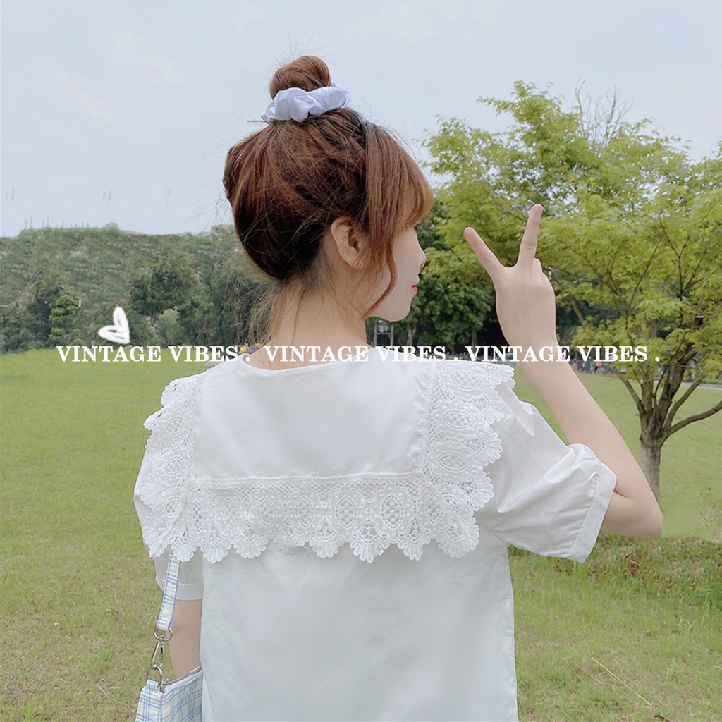Áo babydoll cổ bèo viền ren phối nơ Ulzzang (hàng QC) - Ảnh thật cận chất 1000%