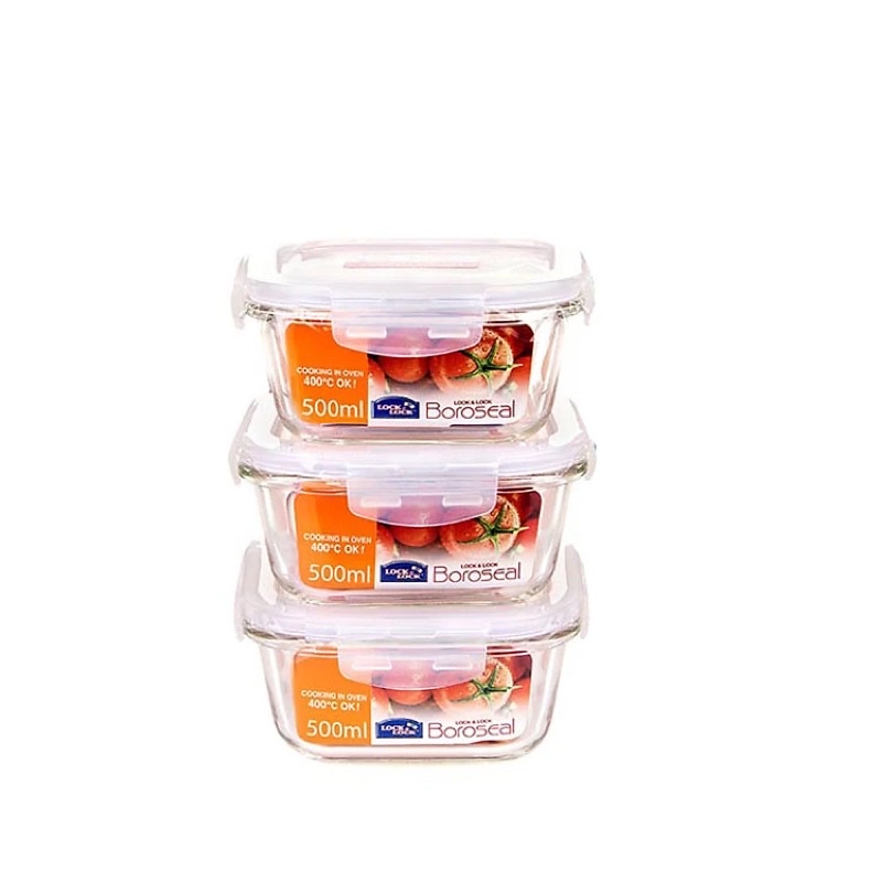 Set 3 hộp thủy tinh vuông Lock&amp;Lock LLG214 500ml