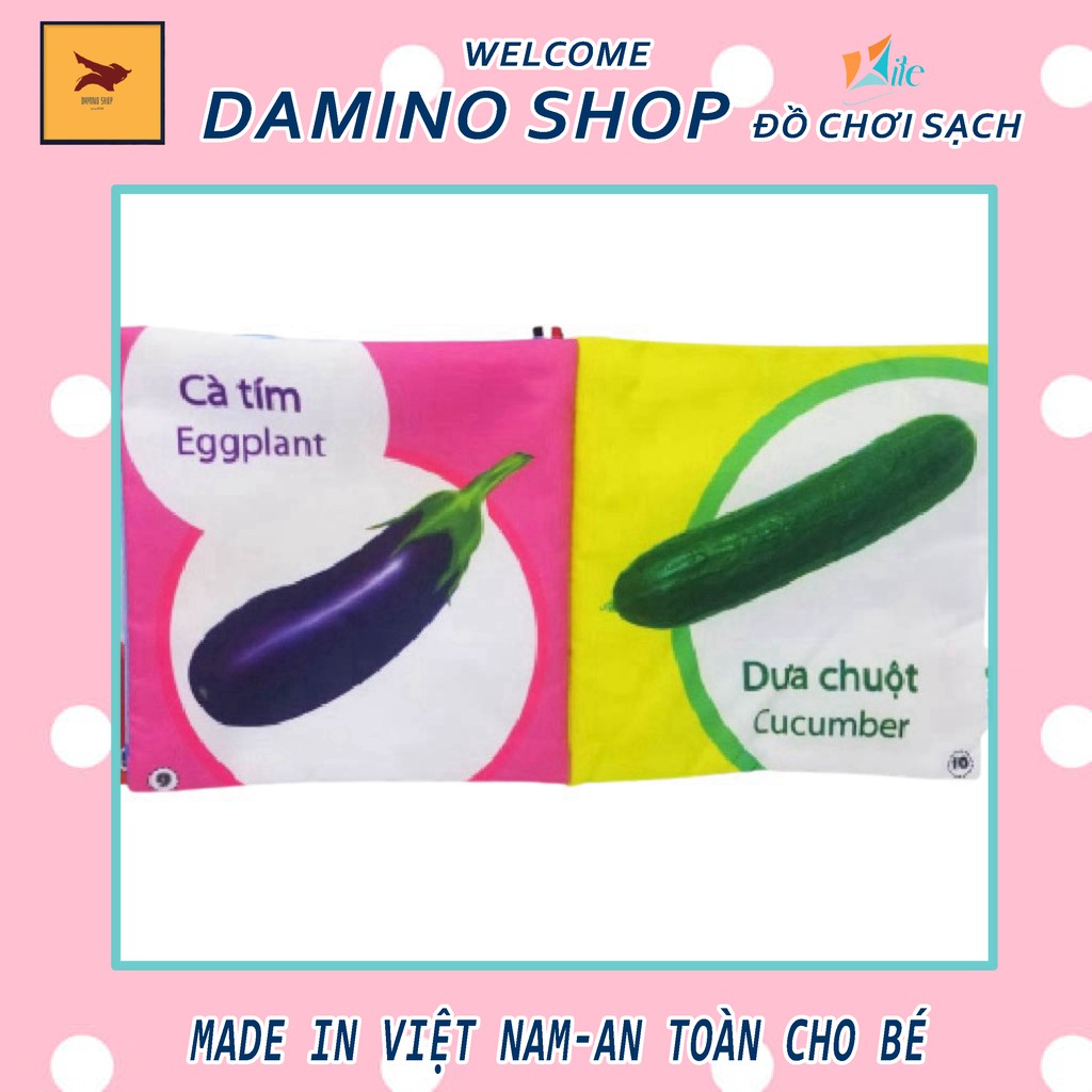 Sách vải song ngữ rau củ KITE 2325A105  giúp bé nhận biết các loại rau củ quả quen thuộc, tặng kèm học liệu