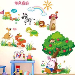 Decal tranh dán tường thỏ ngủ gốc táo đẹp nhất