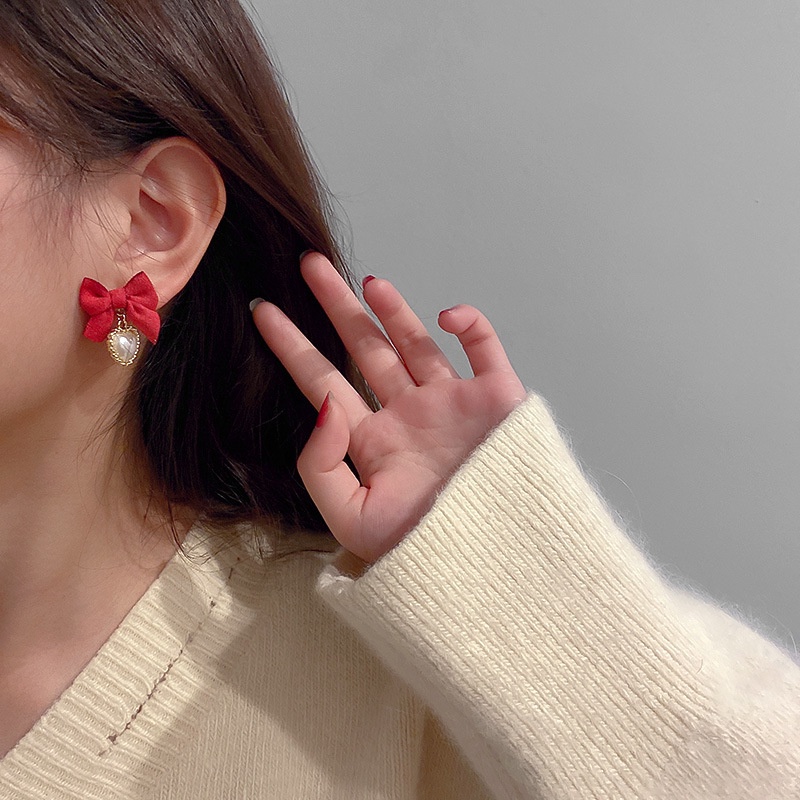 Bông Tai Mạ Bạc 925 Hình Nơ Đính Đá Và Ngọc Trai Phong Cách Hàn Quốc Dễ Phối Đồ Dành Cho Nữ