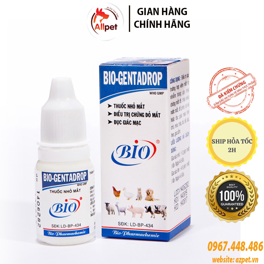 BIOGENTADROP ®. Thuốc nhỏ mắt Bio cho chó mèo. Thuốc trị viêm mắt, đổ ghèn, dùng cho cả gia cầm & gia súc.