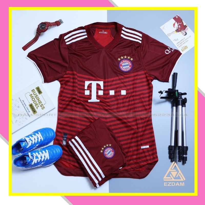 Bộ Áo Bóng Đá Bayern Munich - ĐỎ Mới Nhất Cao Cấp 21-22 , Bộ áo đá banh Bayern Munich poliste thấm m