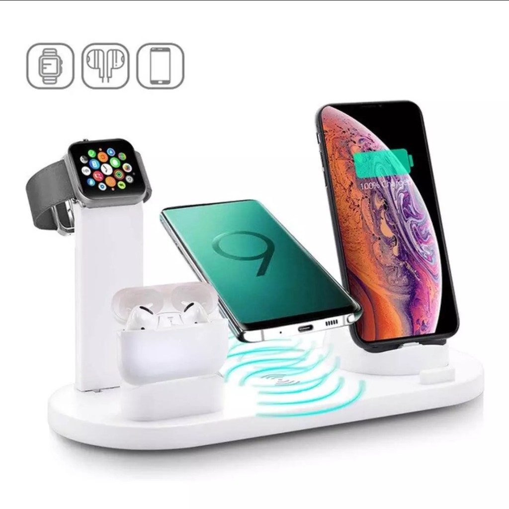 ĐẾ SẠC NHANH ko dây 6 IN 1 ( sạc được tai nghe ko dây táo pro)-full box,Hàng chuẩn 100% QT