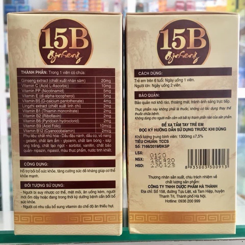 15B Ginseng bồi bổ sức khỏe, tăng cường sức đề kháng bổ sung vitamin, khoáng chất