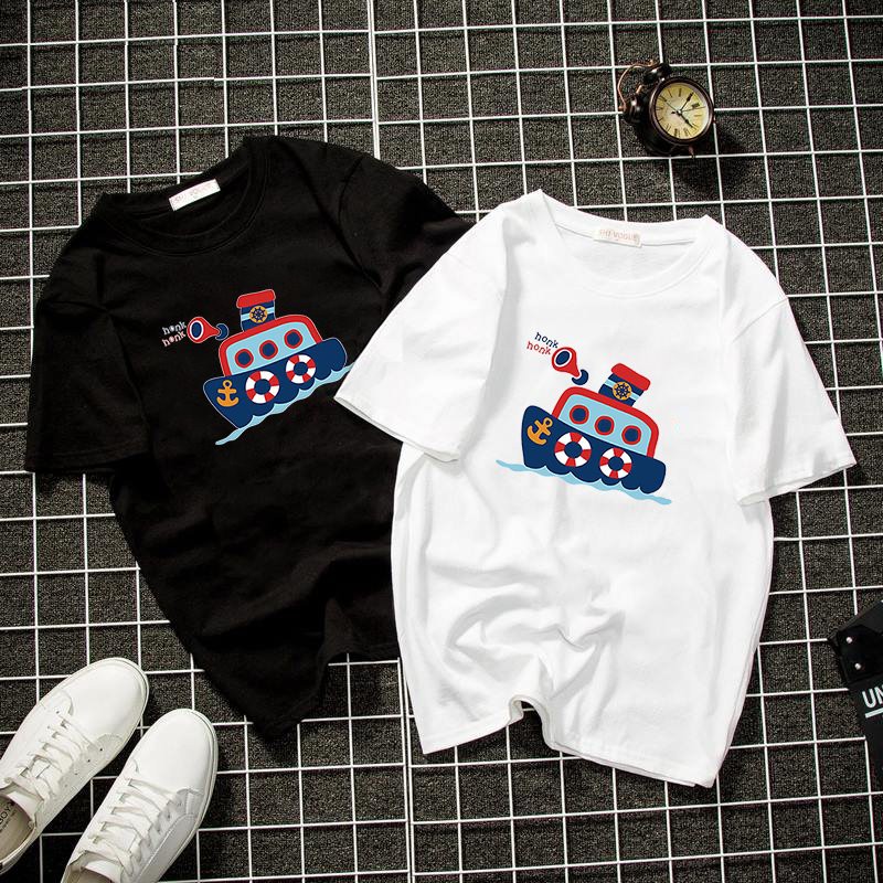 Áo thun tay lỡ nam nữ họa tiết vẽ tàu biển vải dày mịn 2020T3062