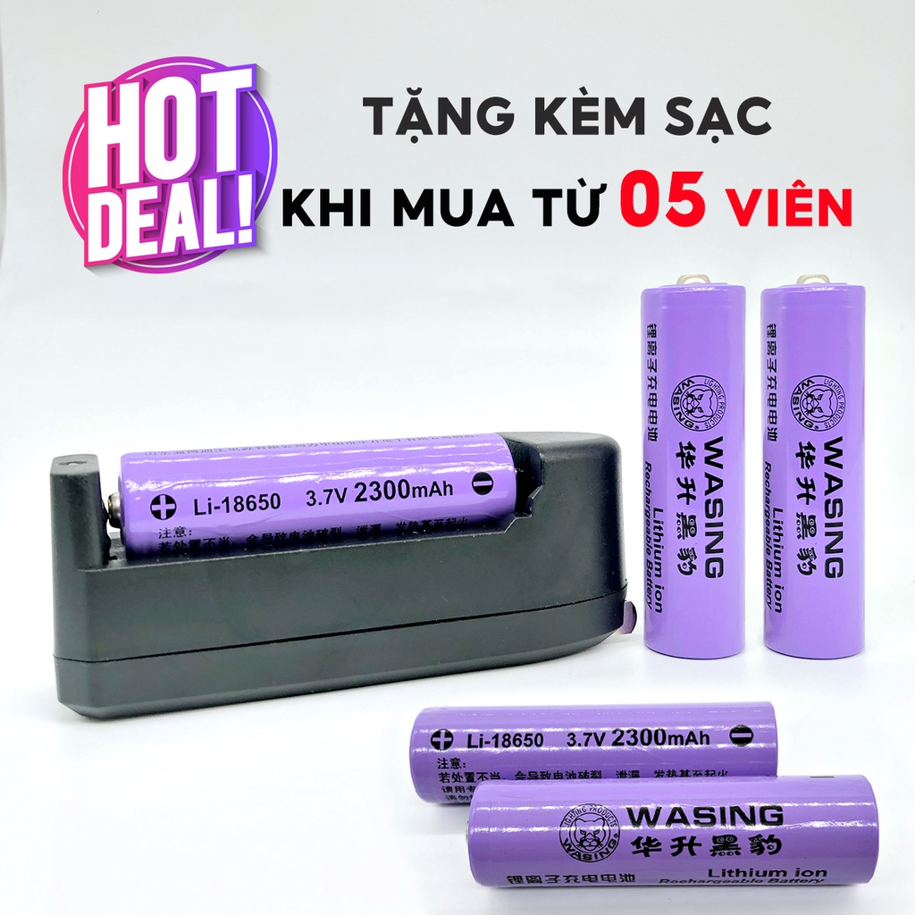 Pin sạc 18650 WASING 2300mAh 3.7v chuẩn xịn dùng cho sạc dự phòng, tông đơ, đèn pin, quạt mini, loa đài