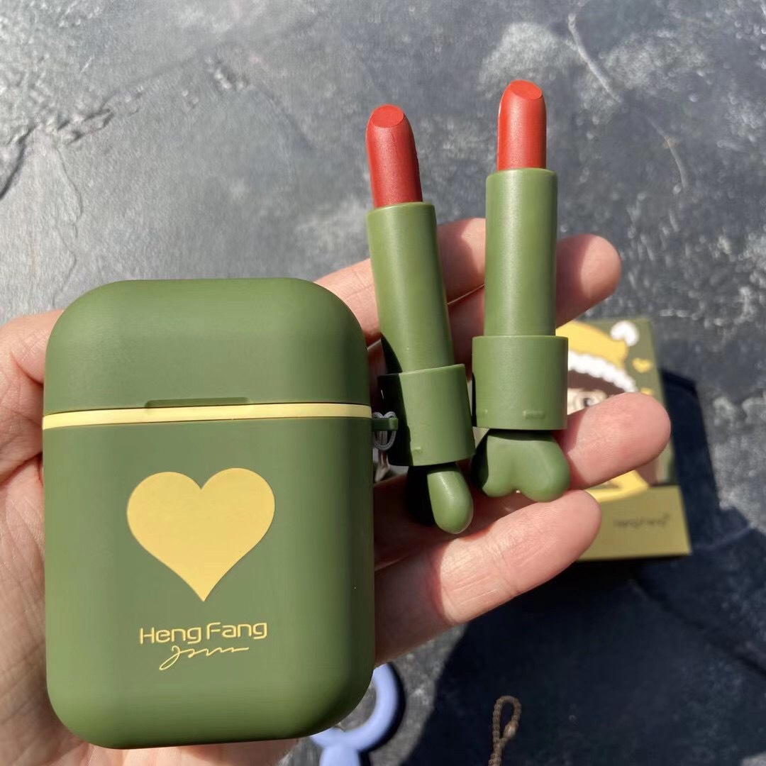 Bộ 2 son HengFang vỏ giống hộp sạc tai nghe airpods S+ kèm dây đeo tay | BigBuy360 - bigbuy360.vn